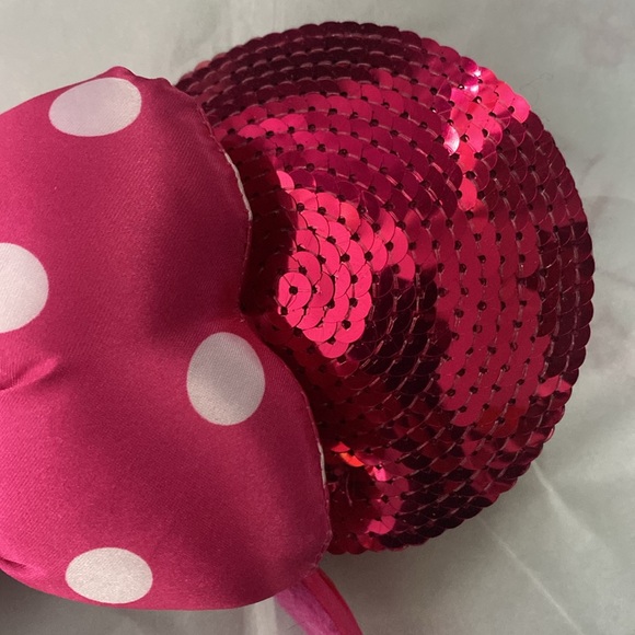 Disney Minnie Mouse Pink Polka Dot Sequin Bow Headband - Picture 4 of 5